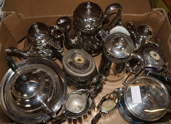 Quantity of plated items and a silver coloured porcelain tea set